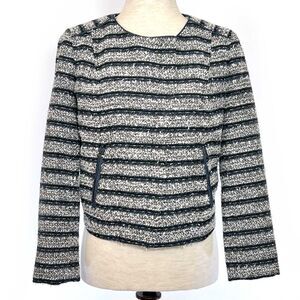 LOFT Stripe Cropped Tweed Jacket Sz 0